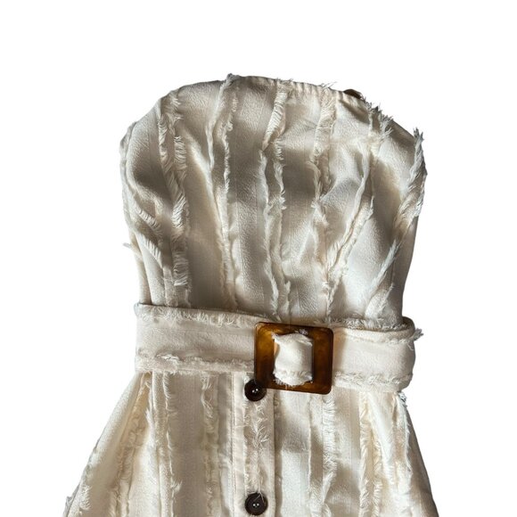 Moon River Button Front Belted Midi Dress Cream Size XS Cottagecore Boho Coastal - Picture 5 of 14